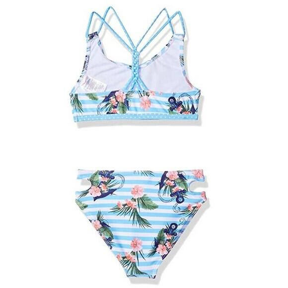 Jantzen Girls Kids Swim Two Piece Floral/Stripe Swimsuit Set Multi Size 7 - Picture 2 of 2